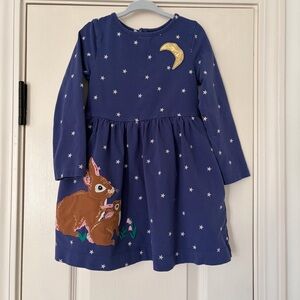 Mini Boden 3-4y blue stars and bunny appliqué dress with moon